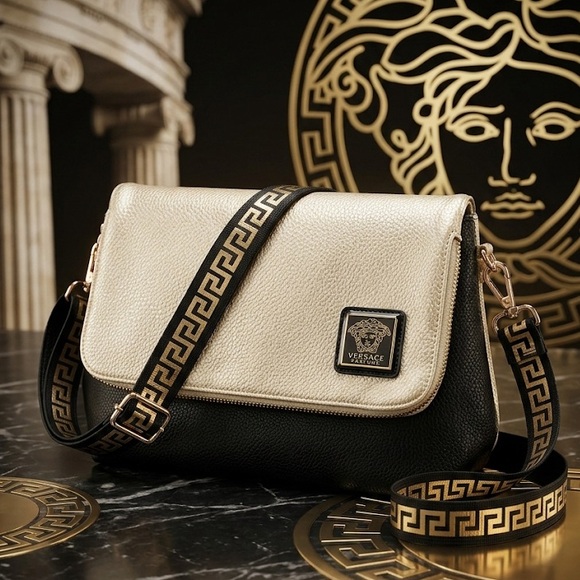 Versace Handbags - Versace Two-Tone Gold and Black Crossbody with Medusa logo & Key Strap(s)